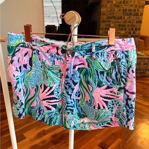 Lilly Pulitzer Callahan Knit Shorts HIGH TIDE NAVY Bringing My Mermaid Back, ECU